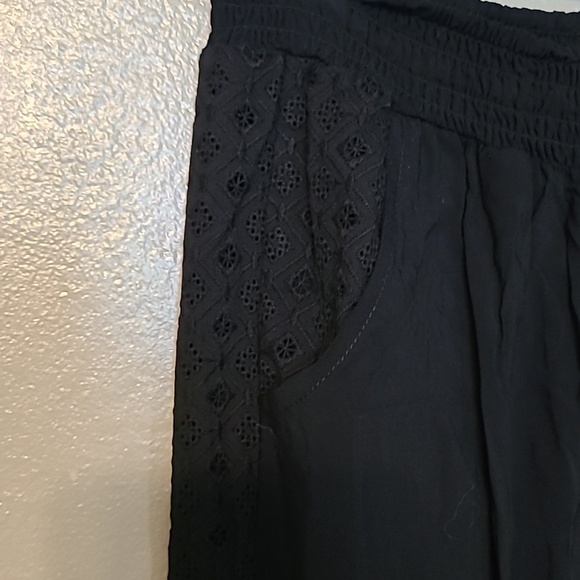 American Rag women's small smocked elastic waist, cuffs, crochet-trim soft pants - Picture 5 of 12